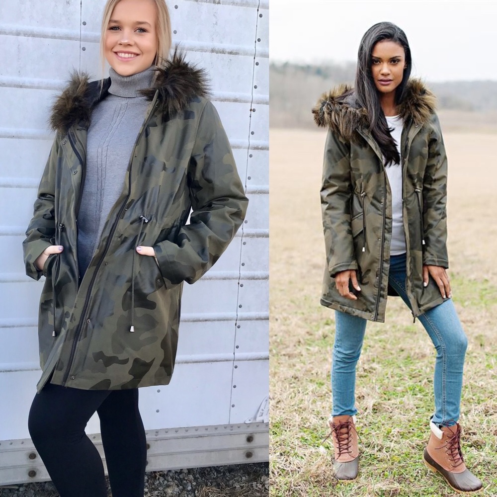 Back in Stock! Camo Anorak Coat w/Faux Fur Trimmed Hood